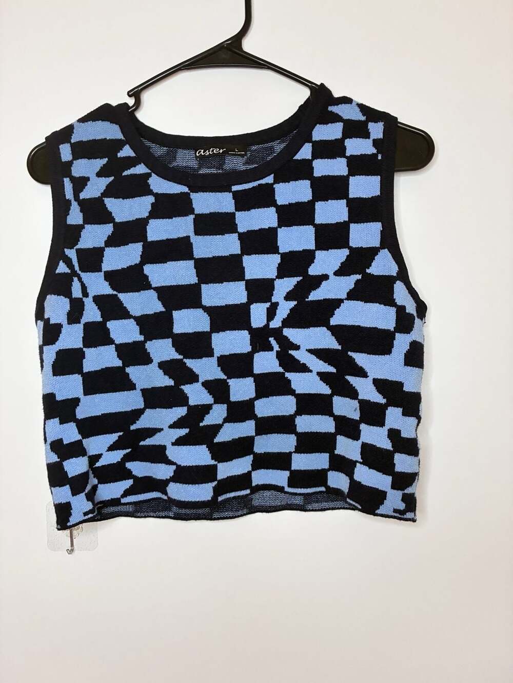 Aster Blue And Black Checkerboard Knit Crop Top Tank Size L